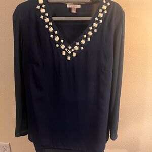 Roz & Ali Blue Embellished Blouse with Full Sleeves